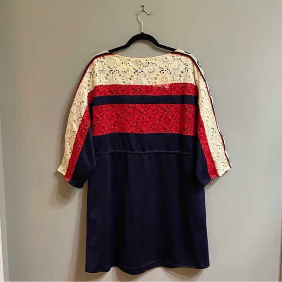 Gucci GG Floral Lace Logo Stripe Dress, Size XL - Picture 4 of 16